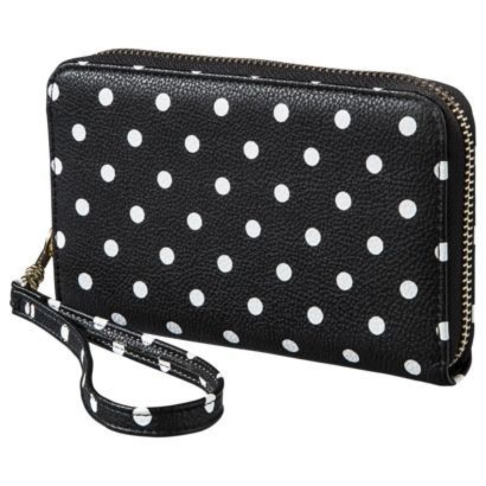 Black & White Polka Dot Zip Round Wallet